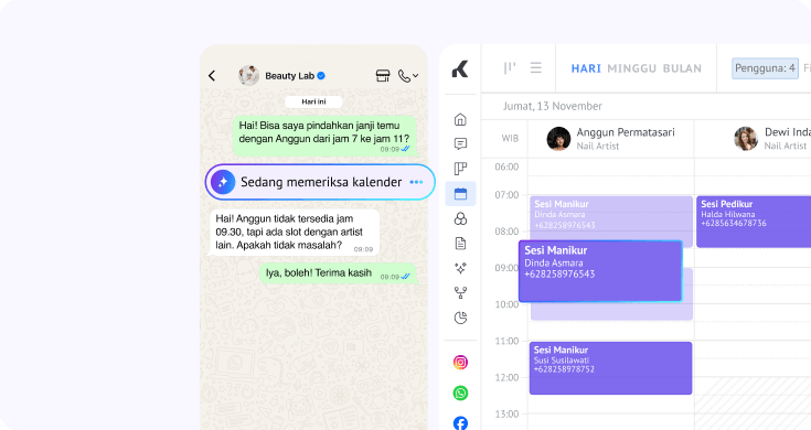 Agen AI memeriksa ketersediaan kalender dan mencocokkan permintaan chat dengan slot janji yang tersedia