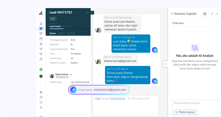AI analyst extracting lead details and contact email from conversation