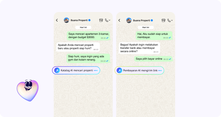 Asisten AI membantu pelanggan mencari properti sesuai anggaran dan mengirim tautan pembayaran untuk melanjutkan proses pembelian