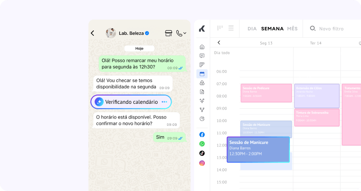 Agente de IA verificando a disponibilidade do calendário e relacionando solicitações do chat com horários disponíveis
