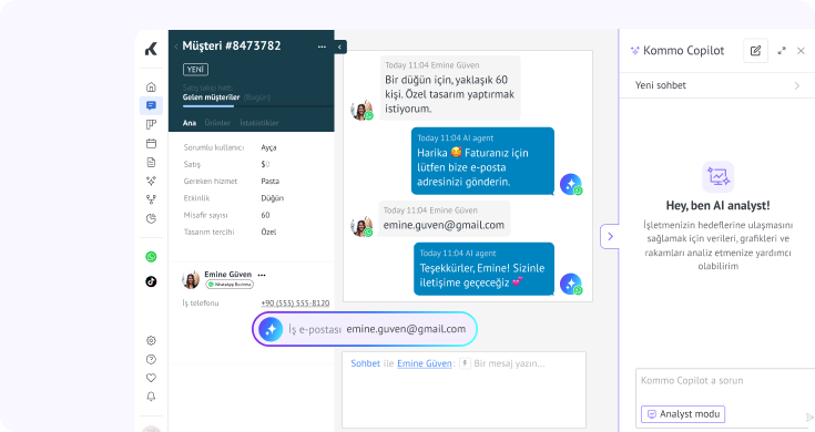 AI analyst extracting lead details and contact email from conversation