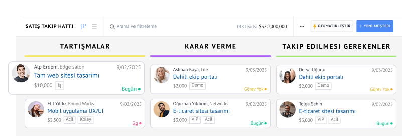 Kişiselleştirilebilir satış pipeline’ı