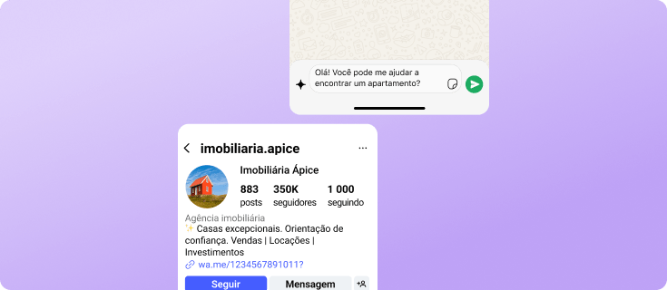 Cliente acessando o perfil de uma imobiliária nas redes sociais antes de iniciar uma conversa no WhatsApp