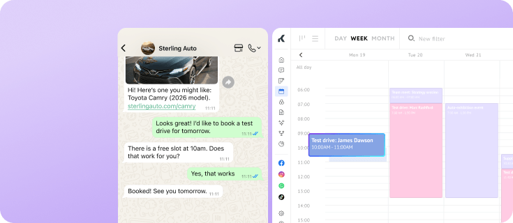 AI recommending a test drive from scheduled events in a WhatsApp conversation