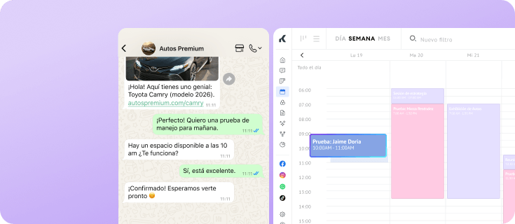 IA recomendando una prueba de manejo a partir de eventos programados en una conversación de WhatsApp