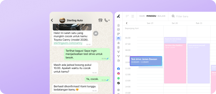 AI merekomendasikan test drive berdasarkan jadwal acara di percakapan WhatsApp