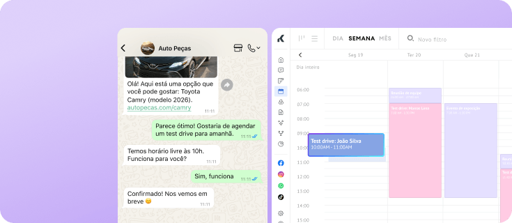 IA recomendando um test drive com base em eventos agendados em uma conversa no WhatsApp