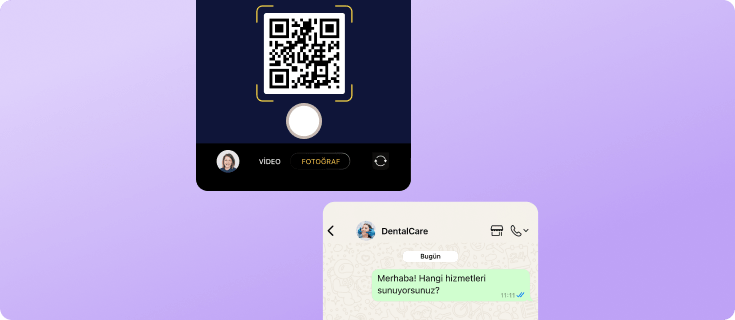Telefon kamerası, işletme sohbeti başlatmak için WhatsApp QR kodunu tarıyor