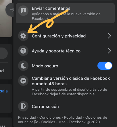 Botón para las configuraciones del facebook 